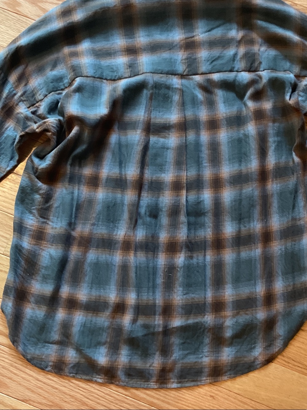 Anthropologie Paper Label Plaid Button-Up Shirt Teal Brown NWOT medium hi Lo - Picture 12 of 14